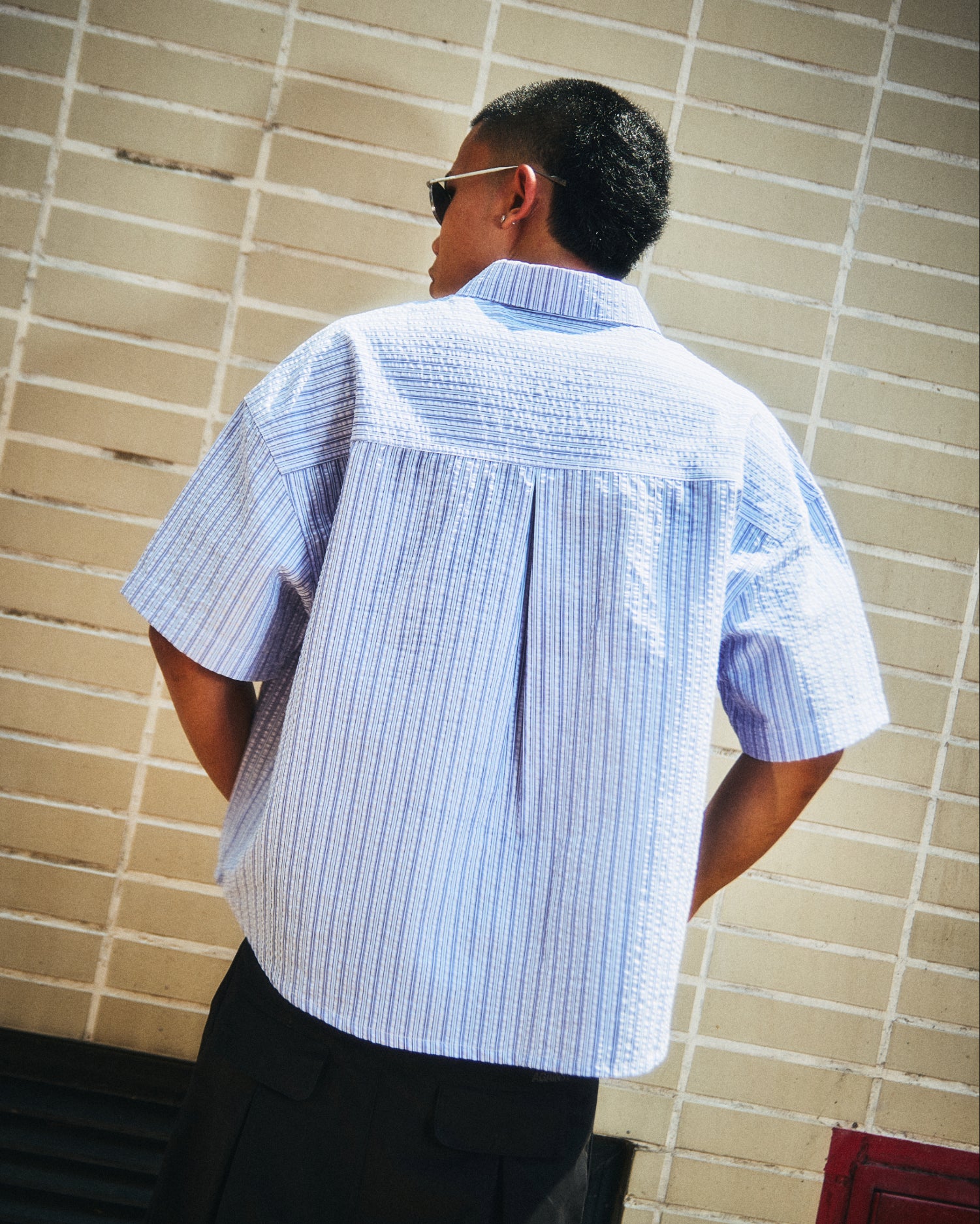 SEERSUCKER STRIPE CHAPO SHIRT BLUE