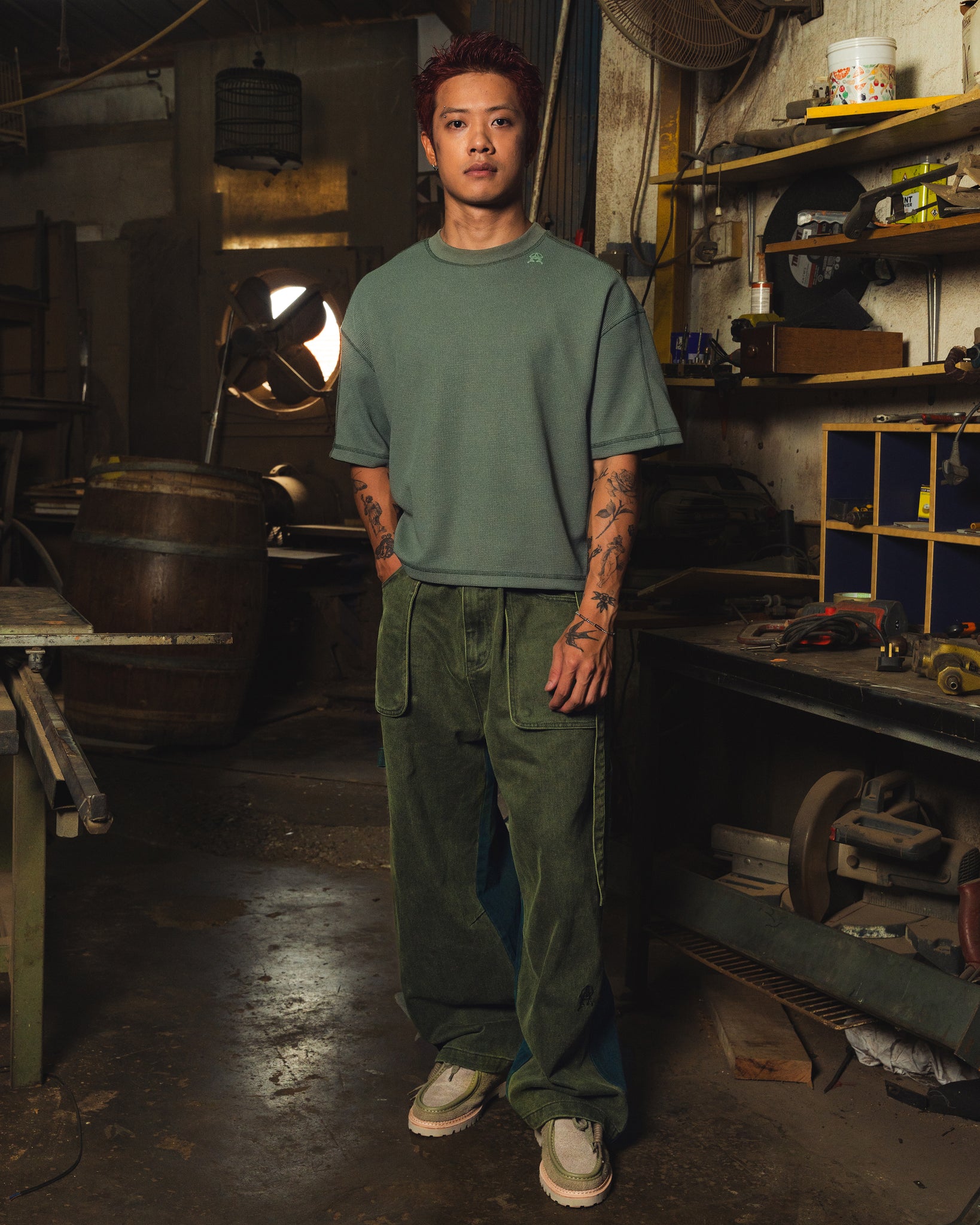 AGAINST X HDPC FABRICATOR WAFFLE TEE MOSS