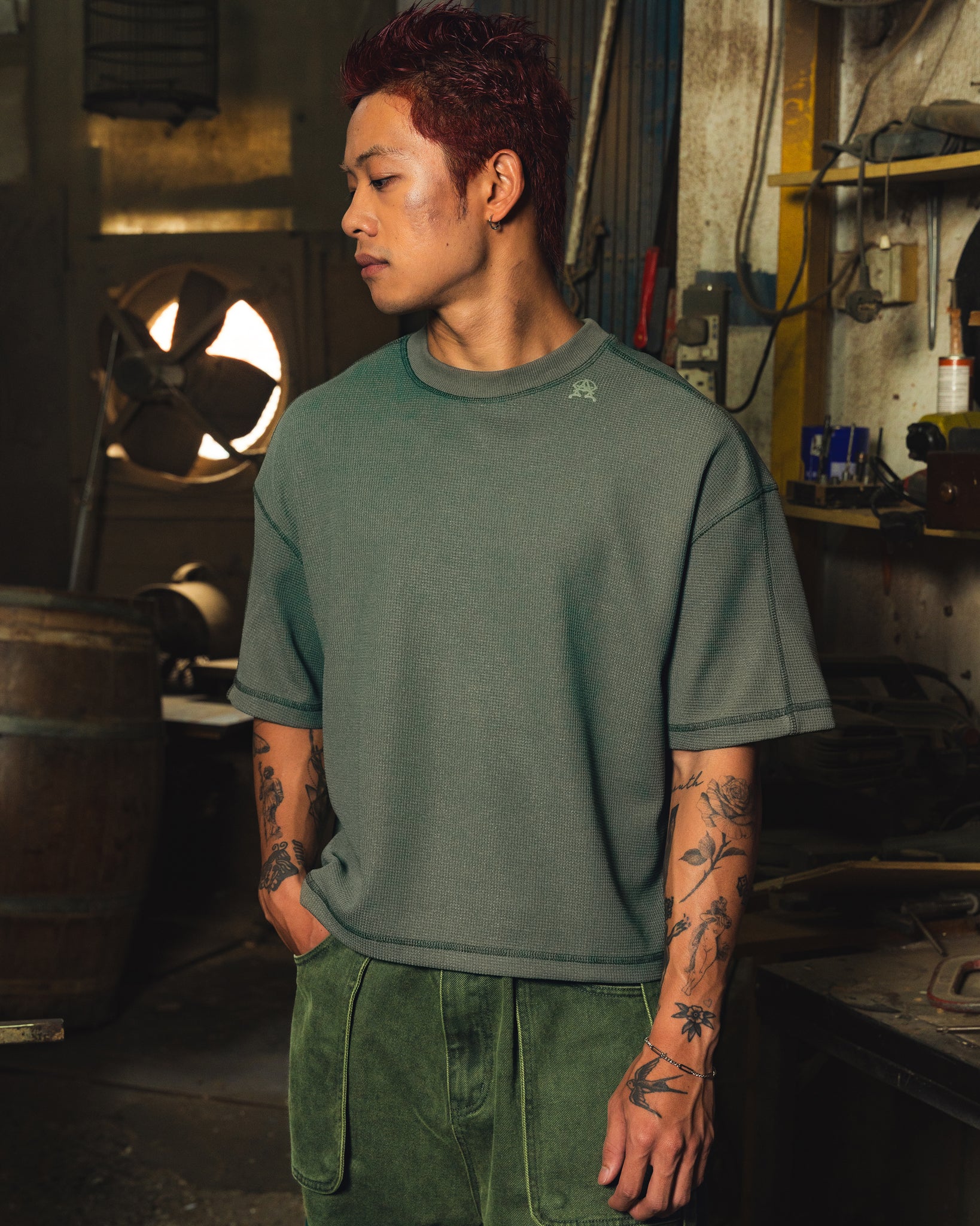 AGAINST X HDPC FABRICATOR WAFFLE TEE MOSS