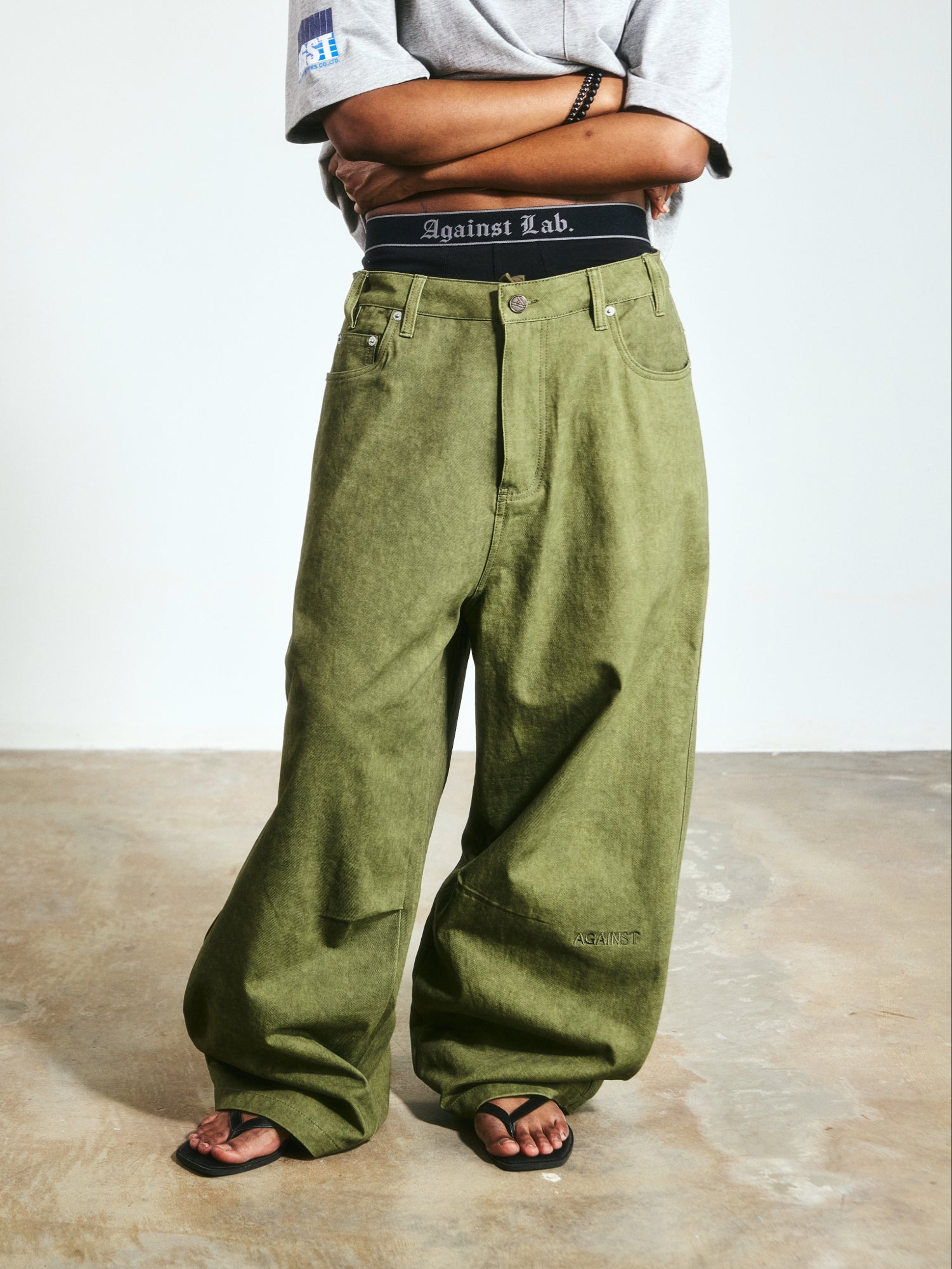 DIRTY PERFECT PANTS WASHED GREEN – AGAINST LAB.